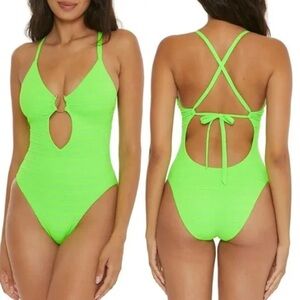 BECCA Standard Coast One Piece Swimsuit Plunge Neck Size L